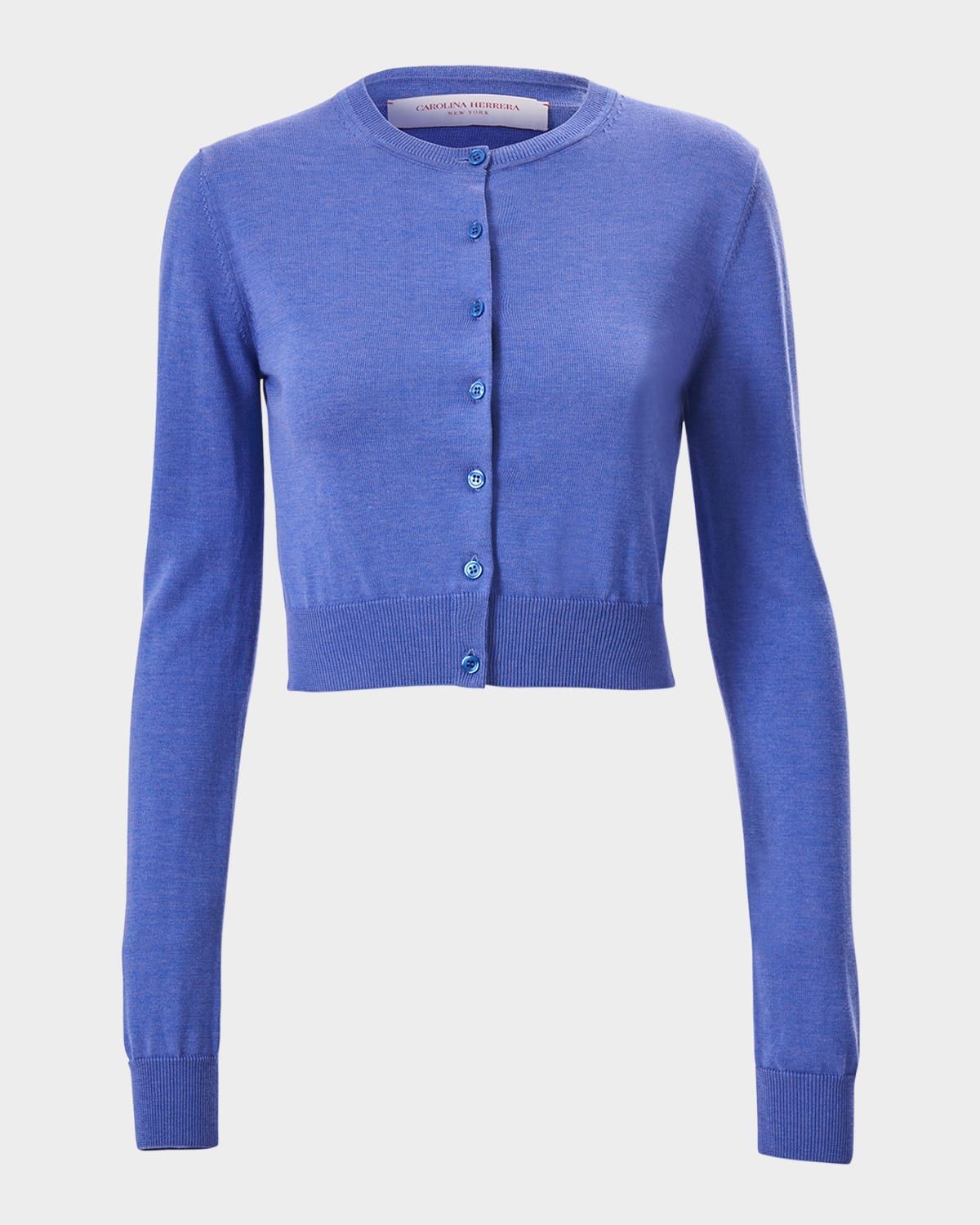 Long-Sleeve Silk-Cotton Crop Cardigan