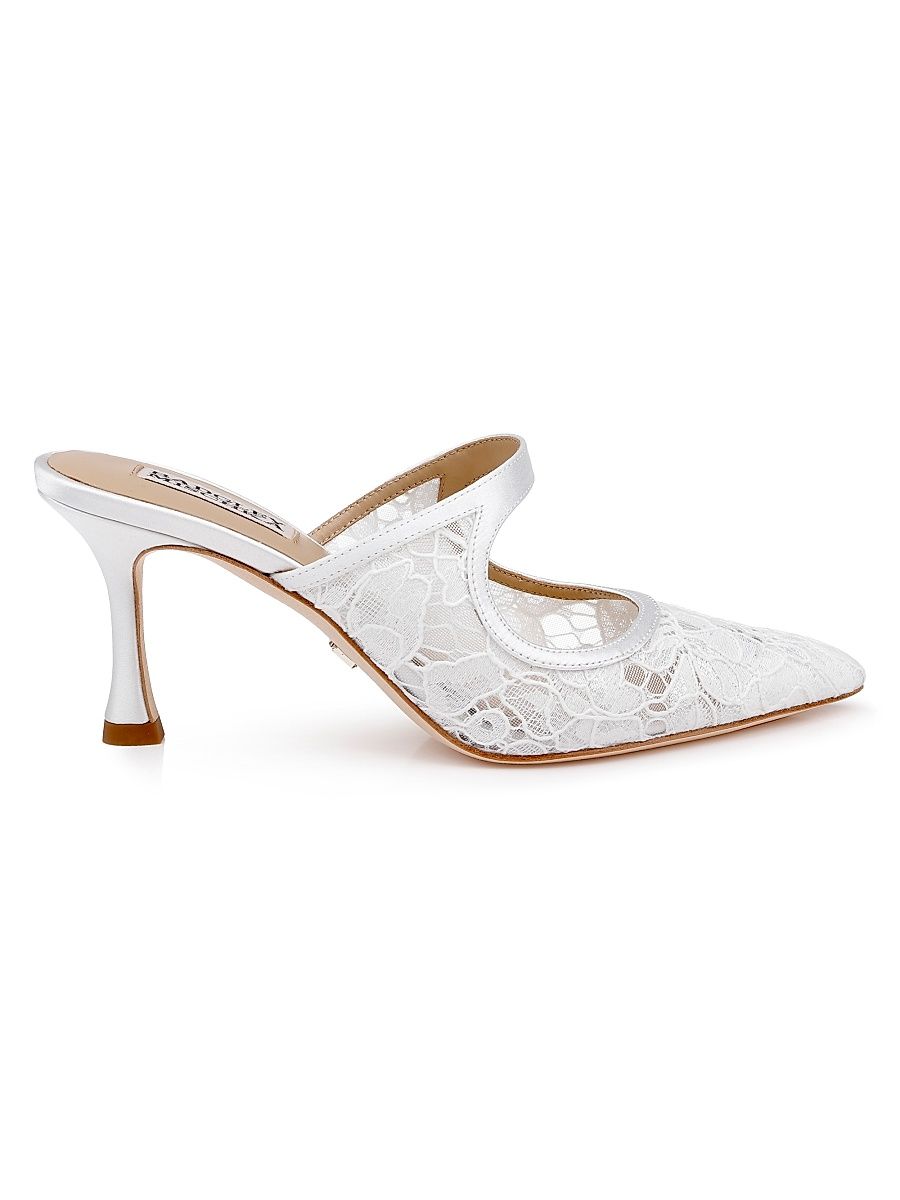 Women's Oaklyn 75MM Lace Mules - White Satin - Size 11