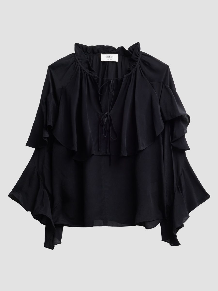 ba & sh Women's Betty Ruffled Blouse - Noir - Size Medium