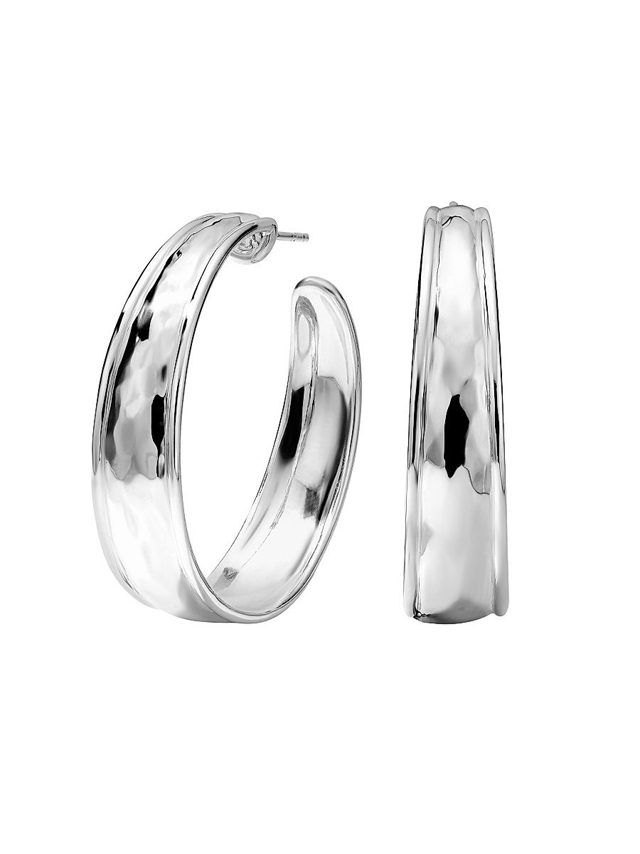 Women's Goddess #3 Sterling Silver Tapered Hoop Earrings - Silver