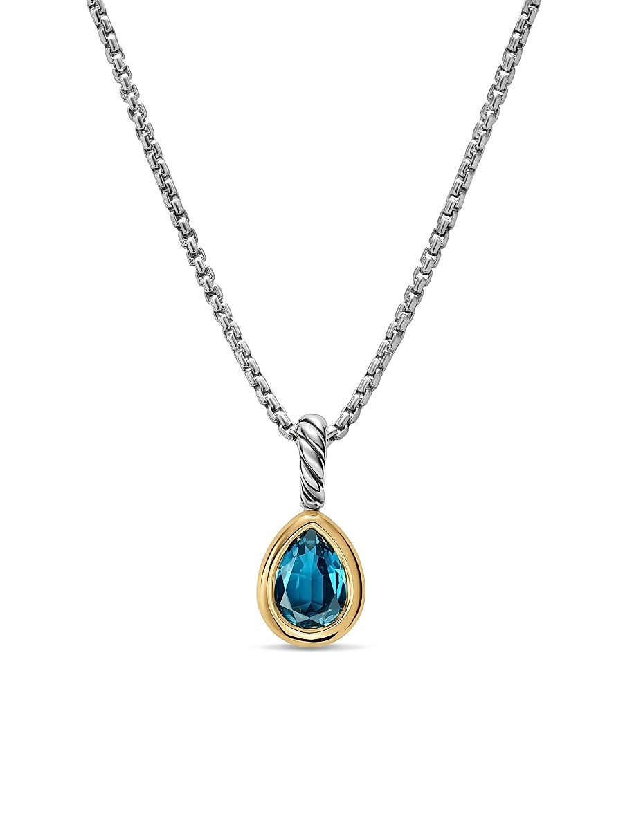 Women's Mini Pear Cut Amulet in Sterling Silver with 14K Yellow Gold, 11MM - Hampton Blue Topaz