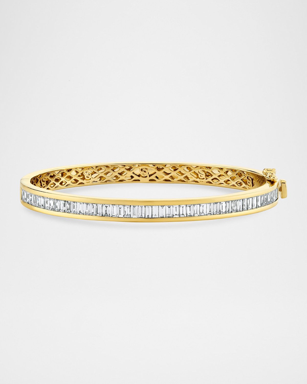 14K Gold Diamond Channel Set Baguette Bangle