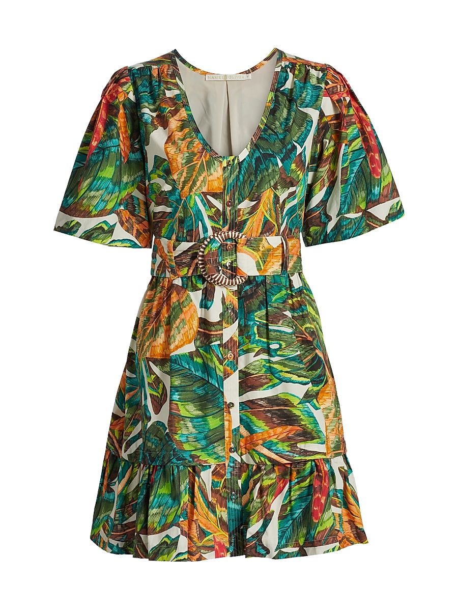 Women's Gwyneth Botanical Cotton Belted Minidress - Paradise - Size 14