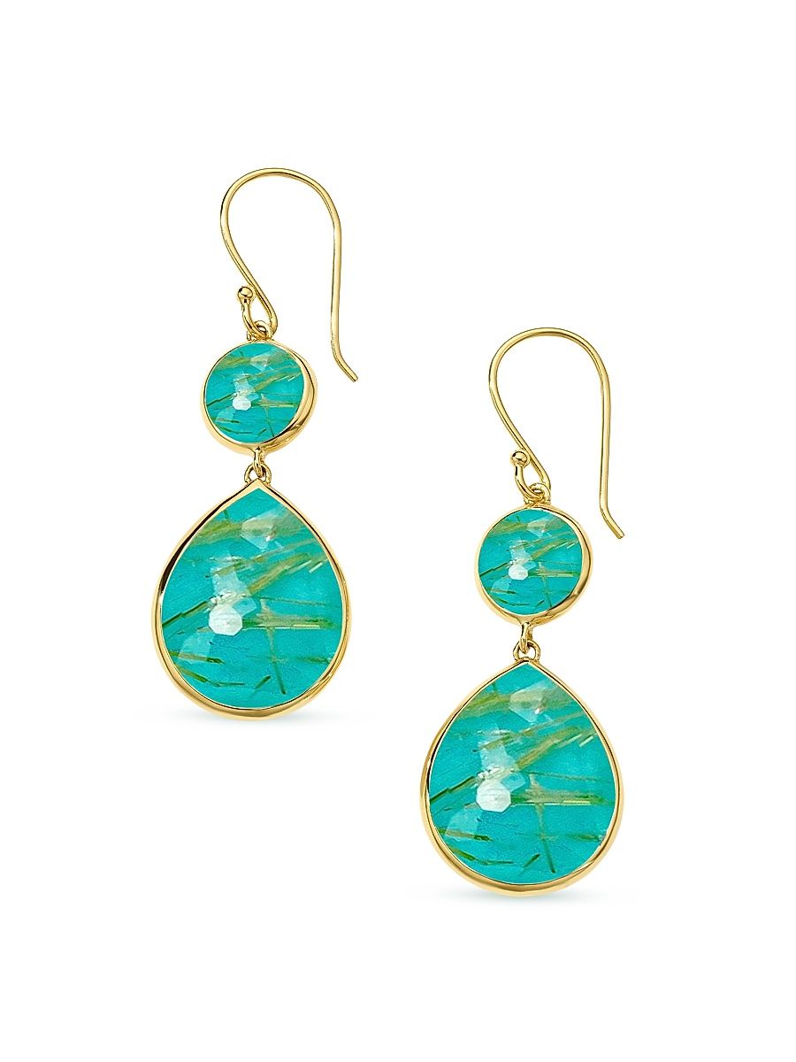 Women's Rock Candy 18K Yellow Gold, Rutilated Quartz & Turquoise Doublet Snowman Drop Earrings - Gold