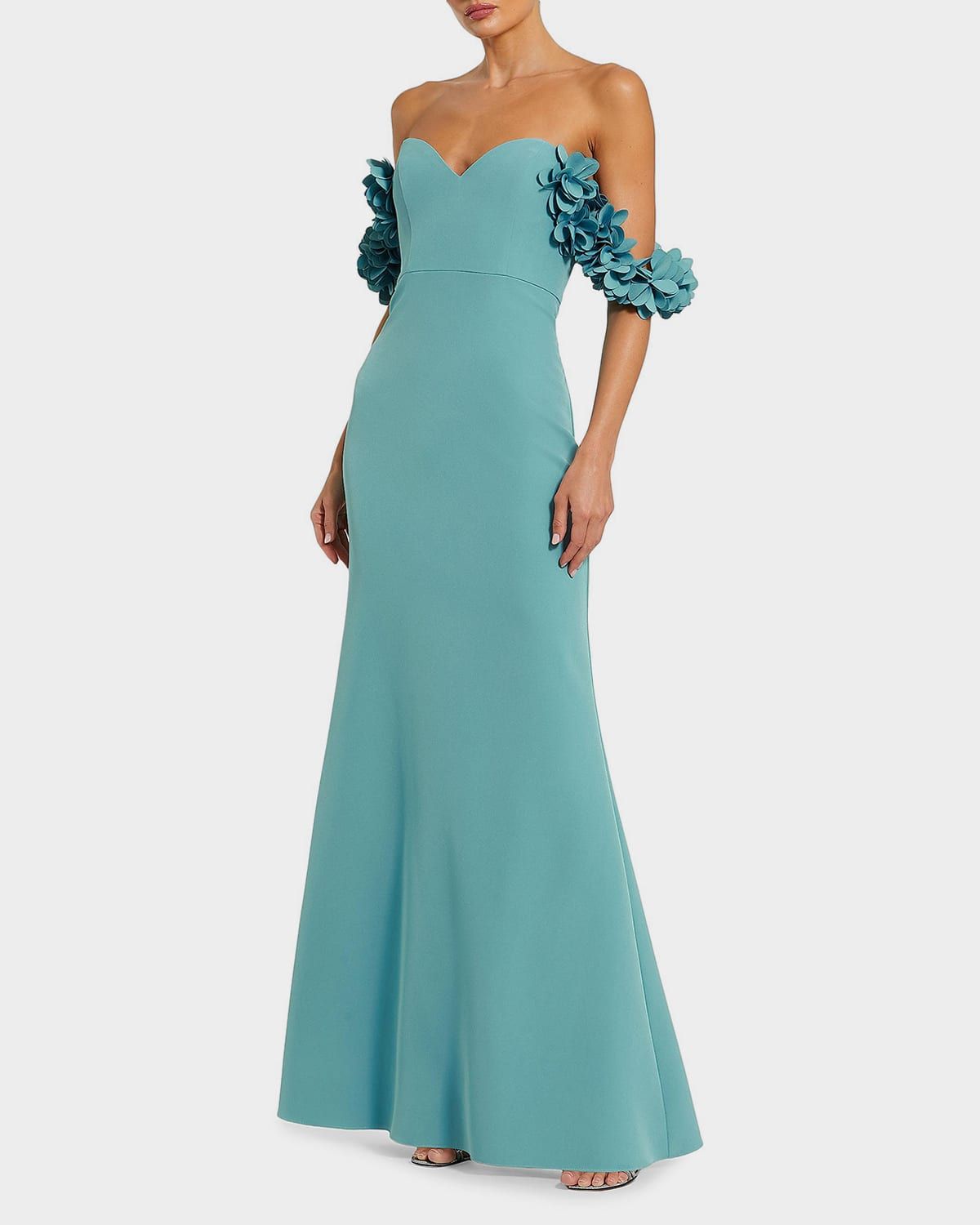 Crepe 3D Flower Off-the-Shoulder Gown
