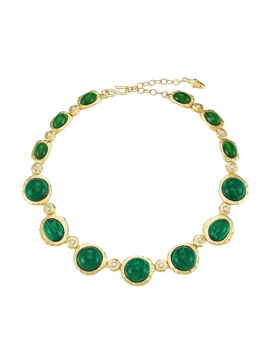 Women's Faux Emerald Hammered Goldtone Cocktail Necklace - Emerald