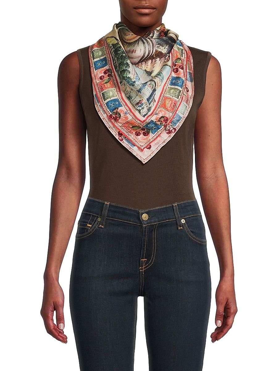 Women's Large Printed Silk Scarf - Notes From The Road