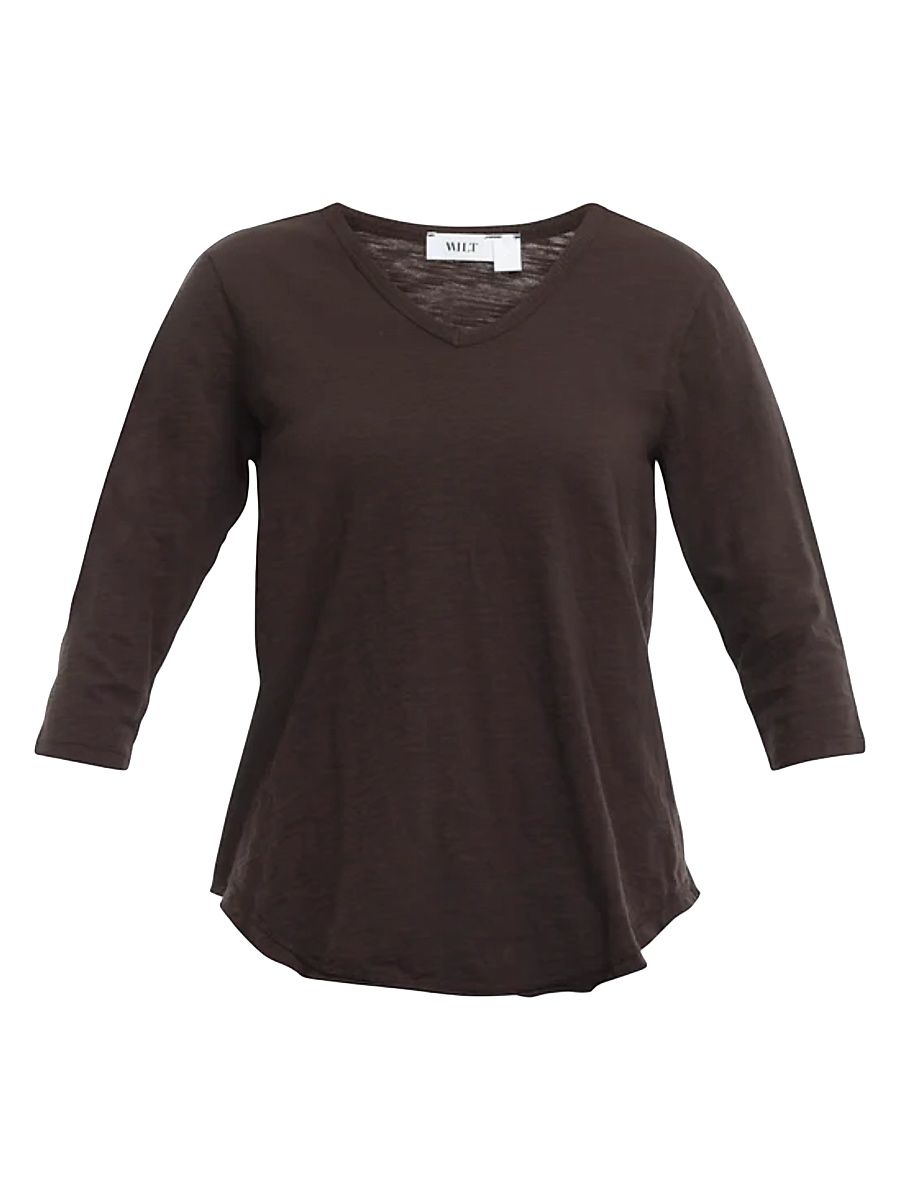 Women's Three-Quarter Sleeve V-Neck T-Shirt - Chocolate Torte - Size XS