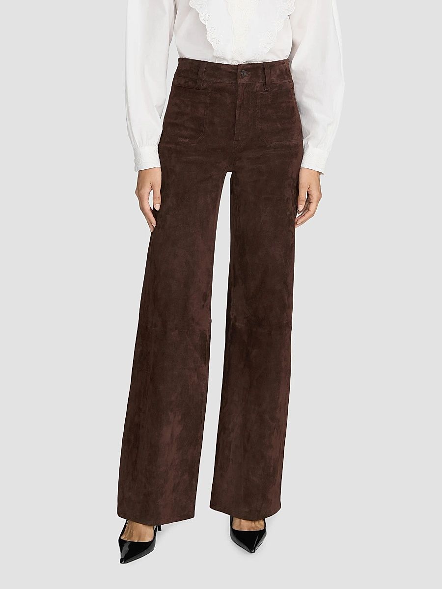 Women's Suede Slim Wide-Leg Pants - Dark Brown - Size 32