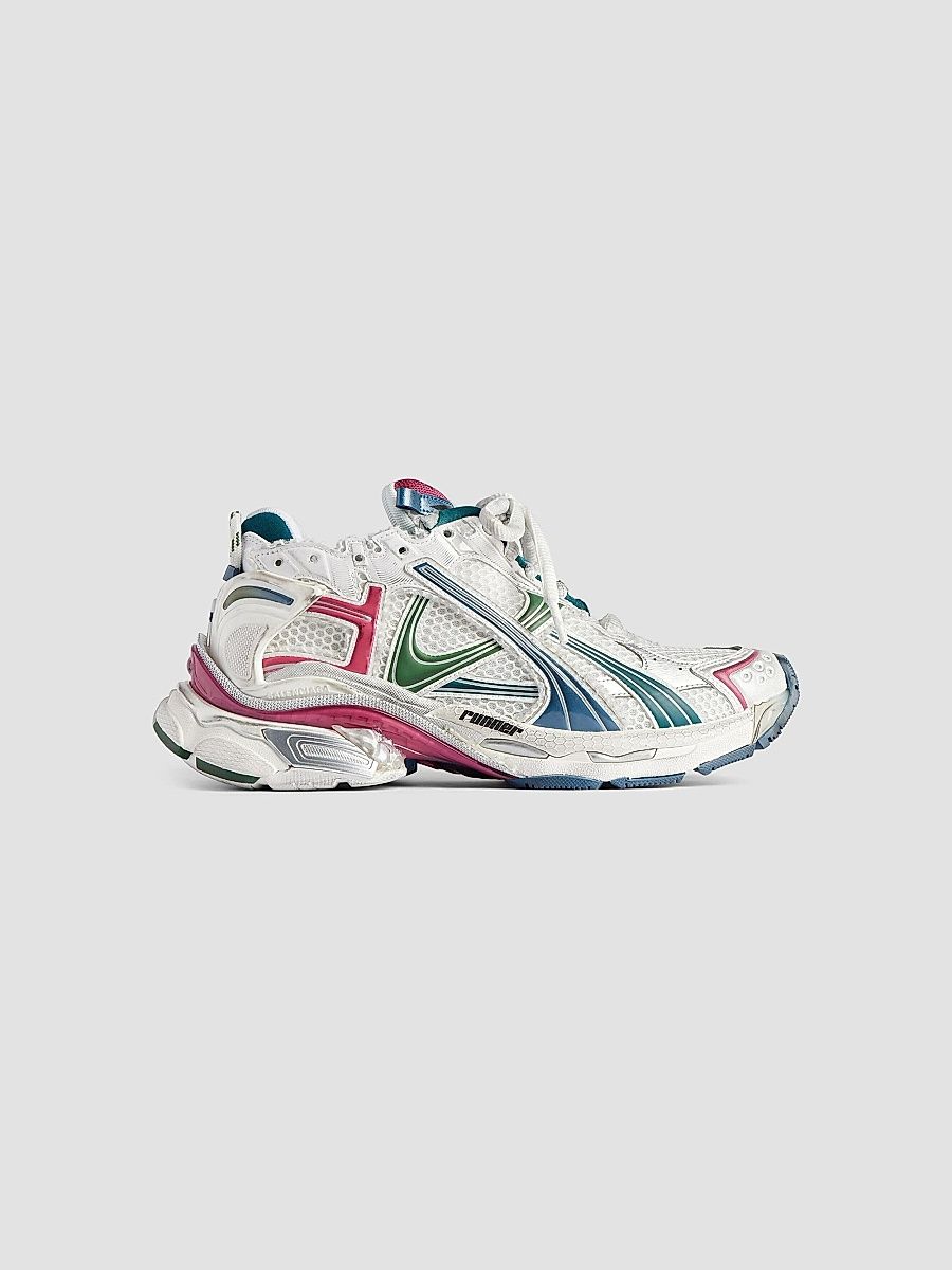 Balenciaga Women's Runner Sneakers - White Dark Green Blue - Size 11