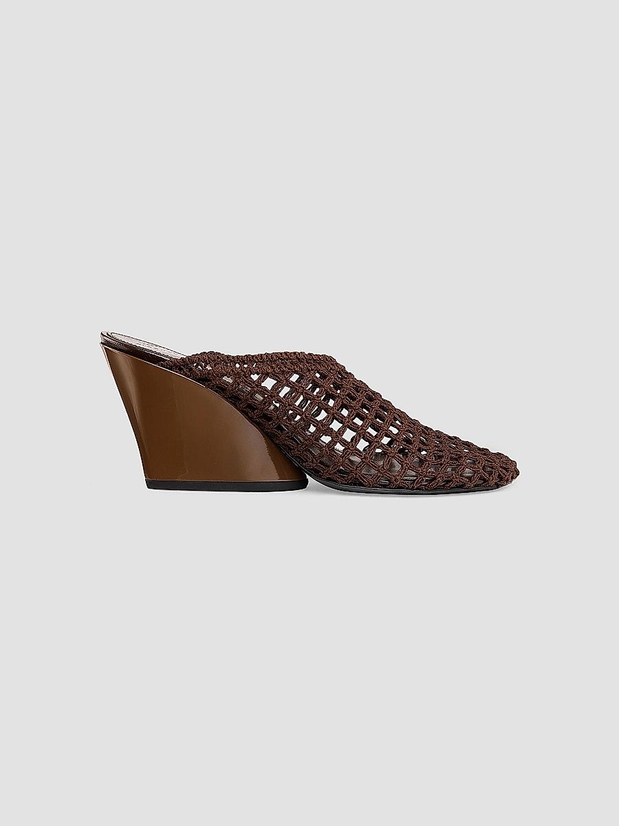 Proenza Schouler Women's Slant 70MM Crochet Wedge-Heel Mules - Mushroom - Size 12