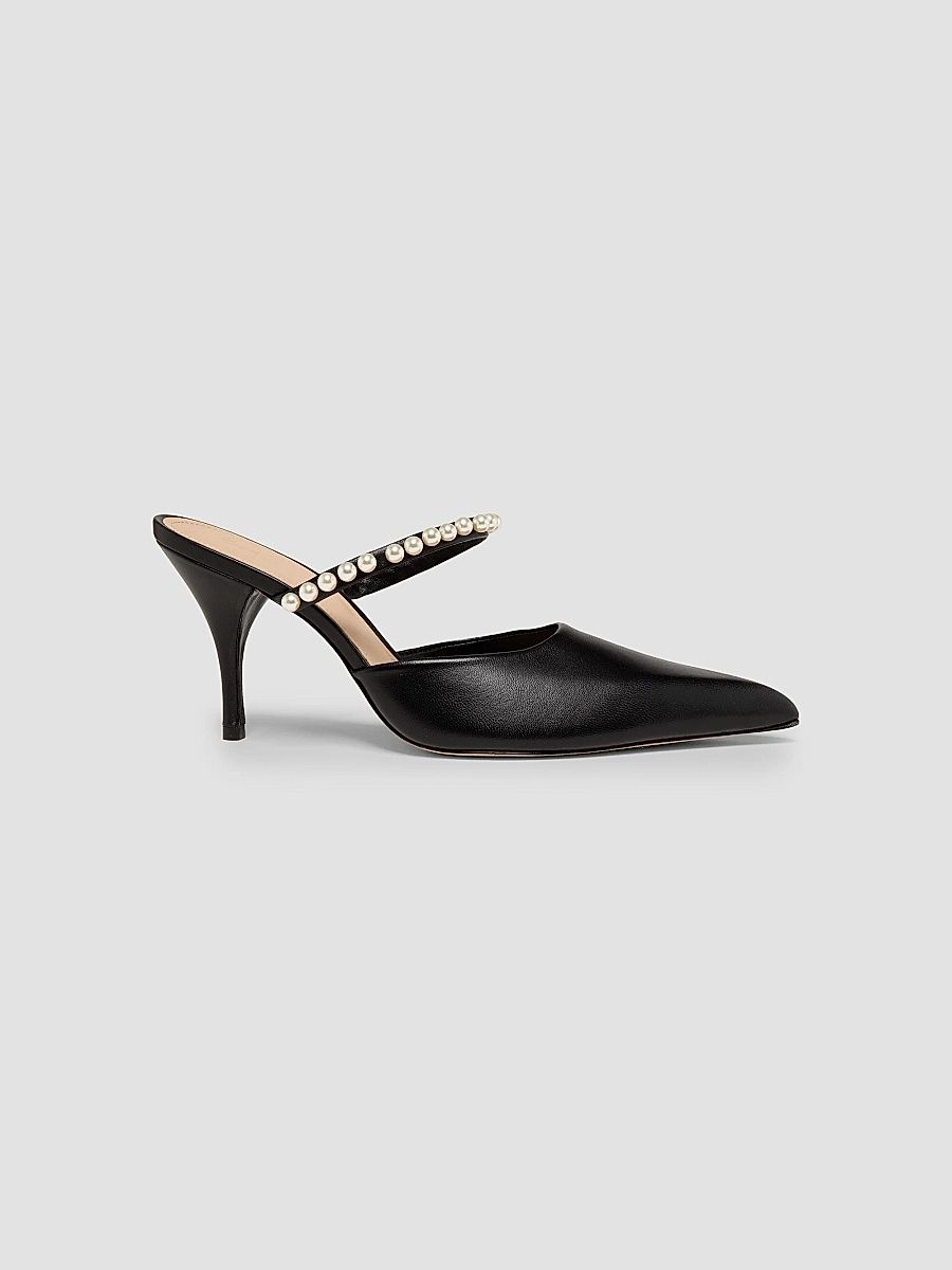 Women's 85MM Embellished Leather Mules - Black - Size 8