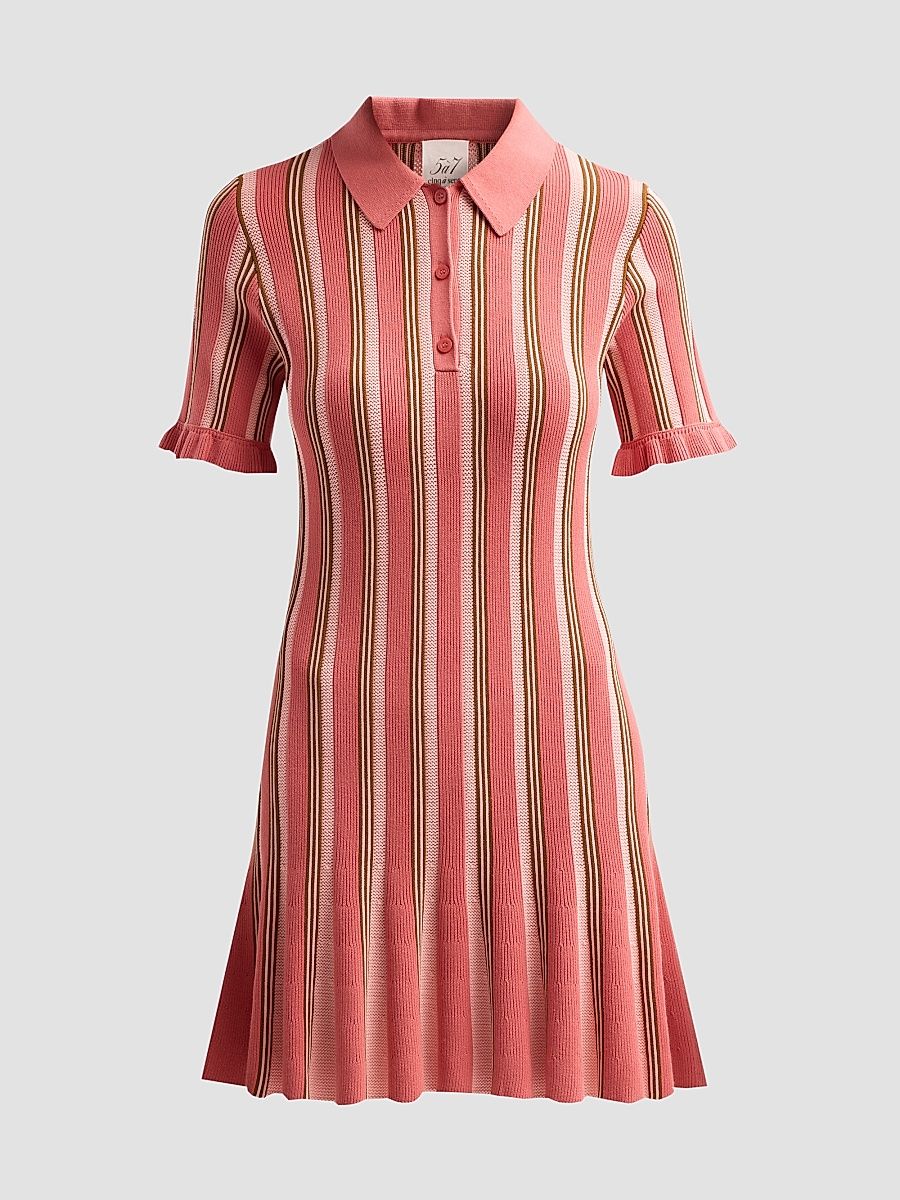 Women's Keaton Striped Knit Polo Mini Dress - Dried Rosehip - Size XXS