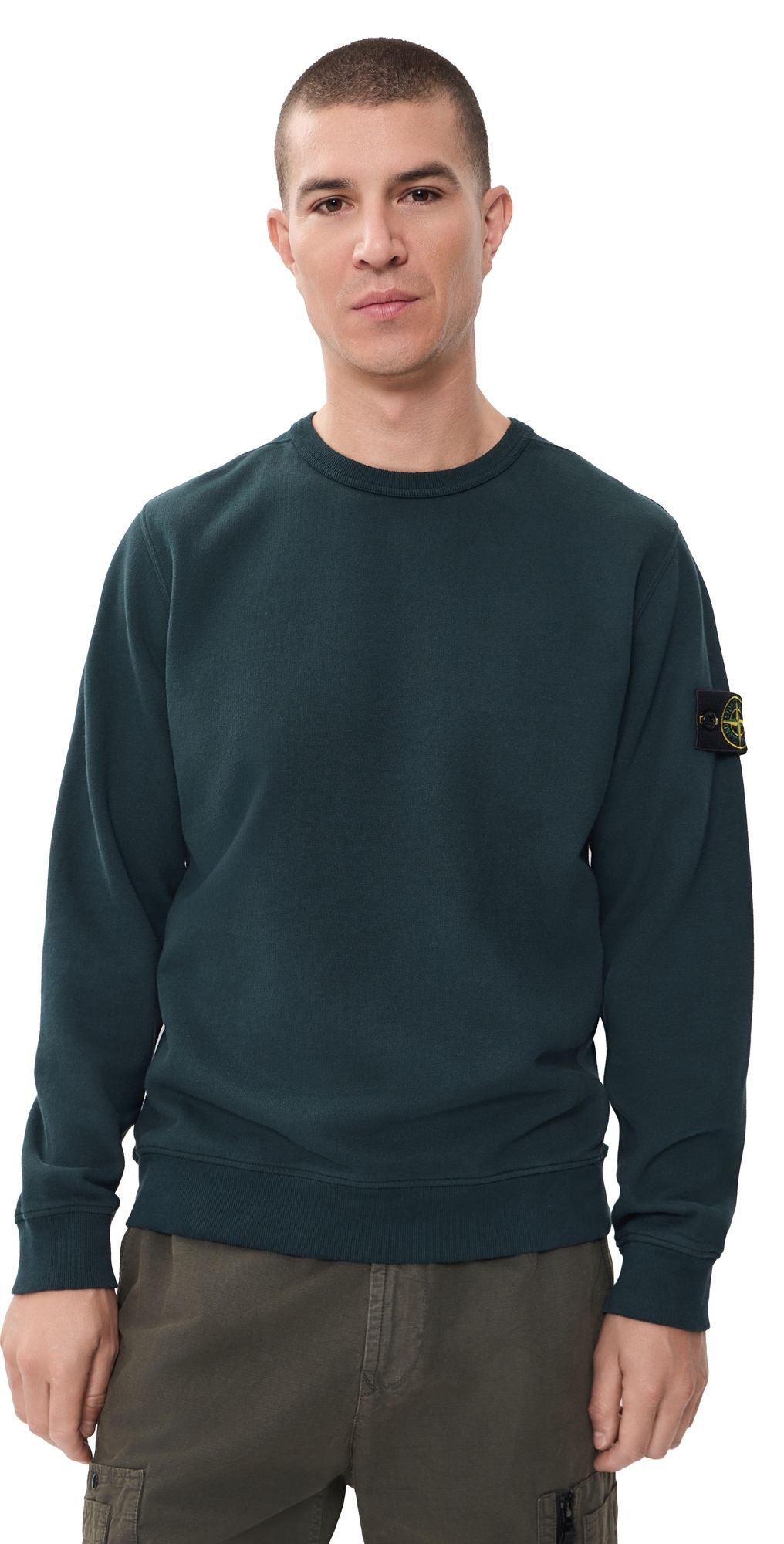 Stone Island Brushed Organic Cotton Fleece Sweatshirt Dark Green L
