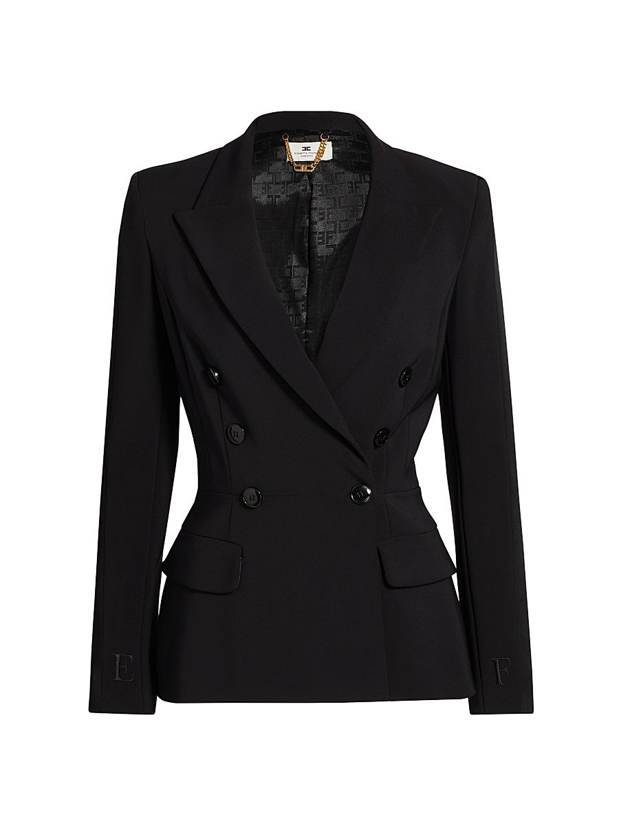 Women's Slim-Fit Double-Breasted Jacket - Black - Size 10