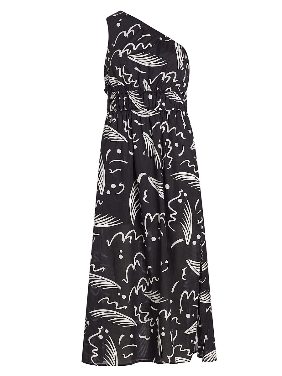 Women's Selani Abstract One-Shoulder Midi-Dress - Tahiti Night - Size Medium