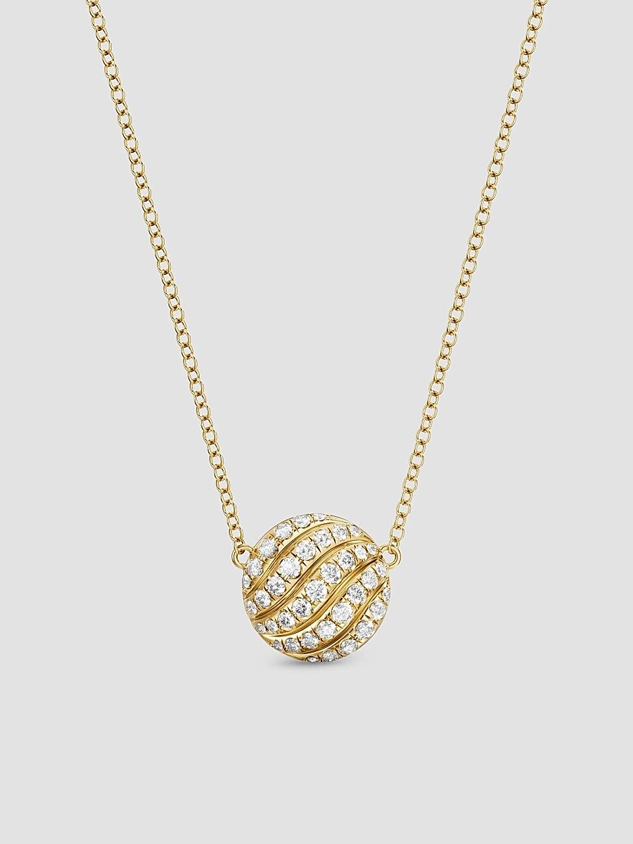 Women's Sculpted Cable Pendant Necklace in 18K Yellow Gold - Diamond - Size 16