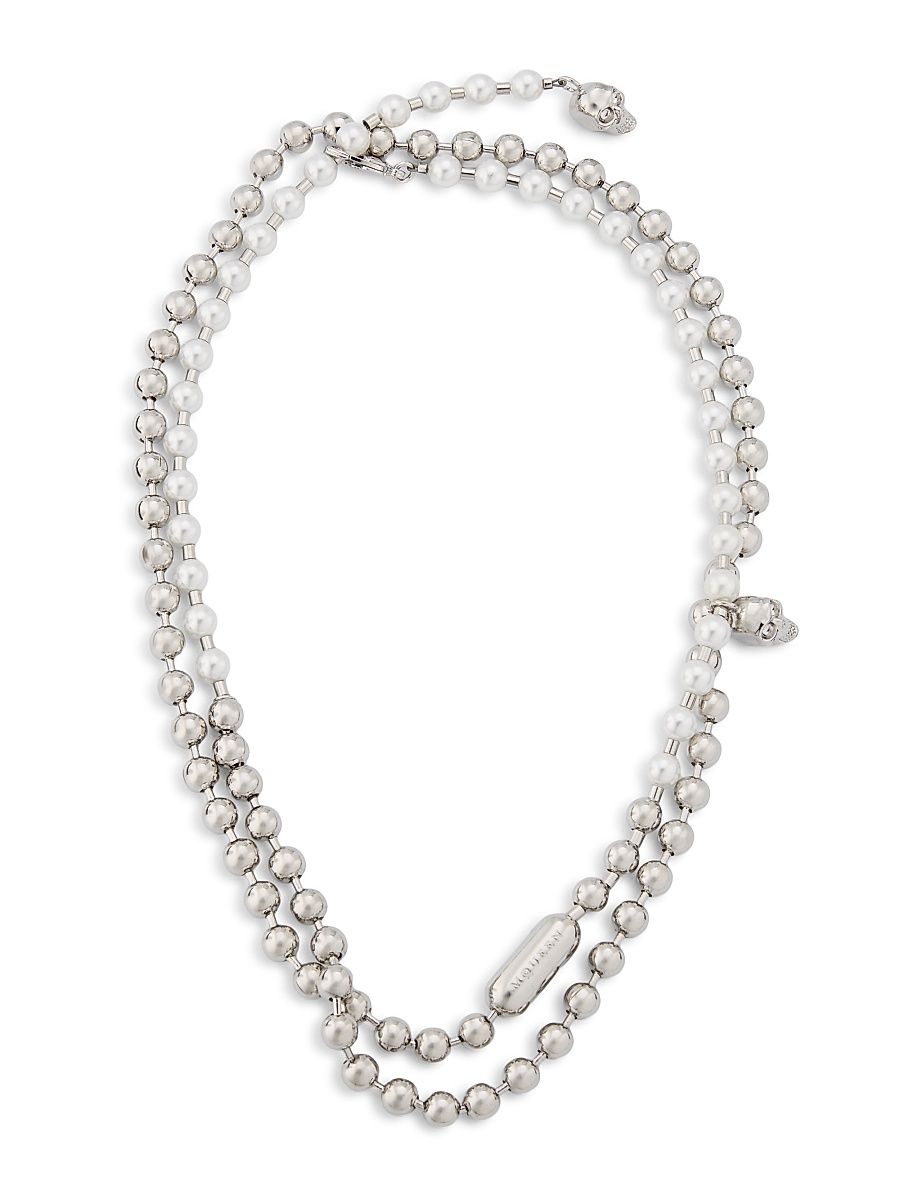 Women's Skull Pearl-Embellished Ball Chain Belt - Pearl