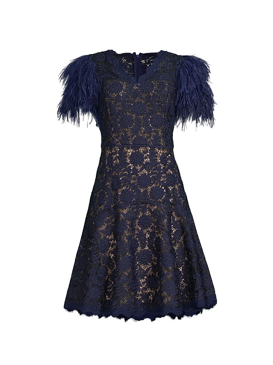Shani Women's Feathers Lace Minidress - Navy Beige - Size 10
