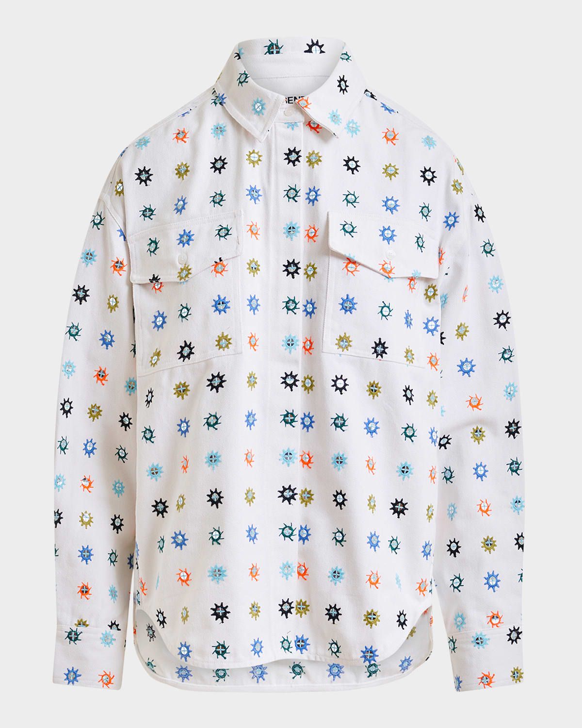 Ihelican Mirror Embroidered Button-Front Shirt