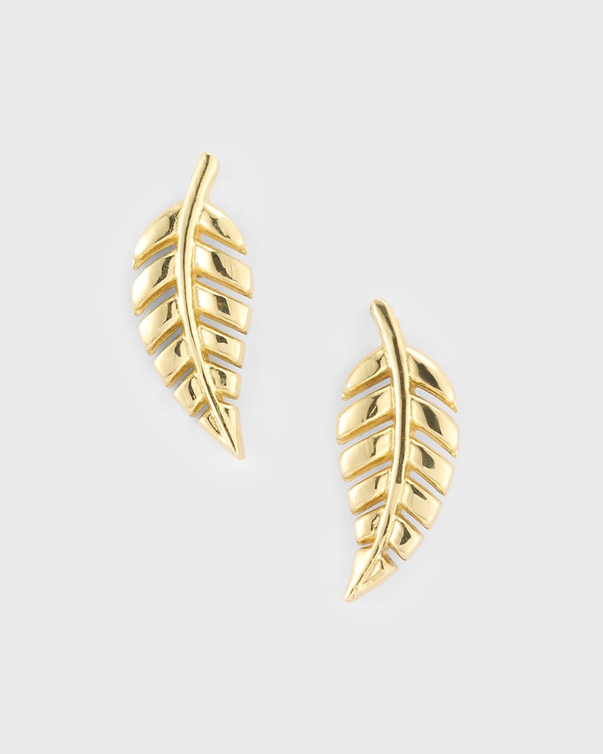 18k Yellow Gold Mini Leaf Stud Earrings
