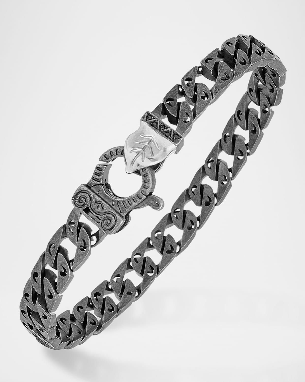 Men & apos;s Flaming Tongue Oxidized Sterling Silver Black Diamond Link Bracelet