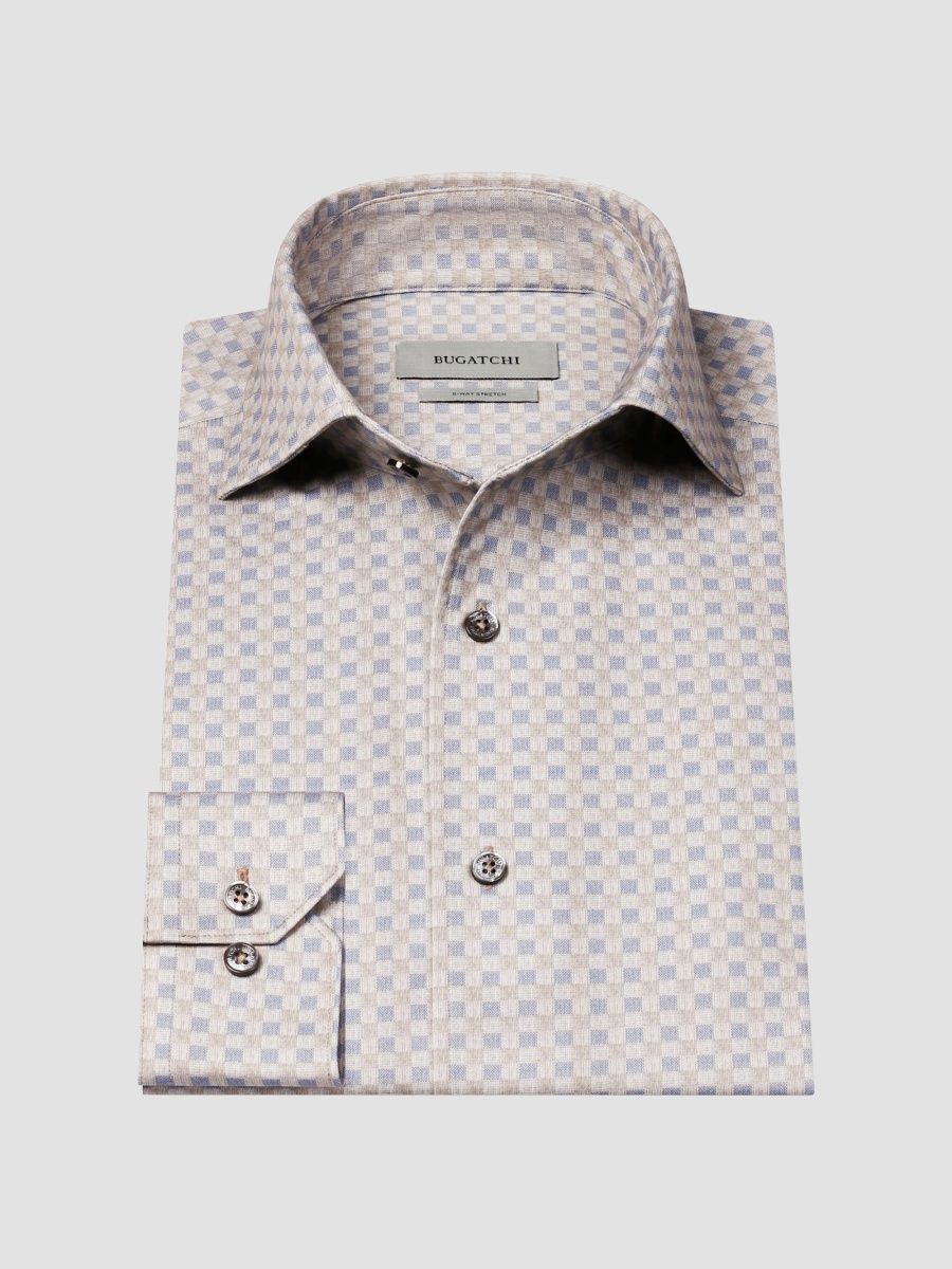 Bugatchi Men's James Geo Square Shirt - Sand - Size Small