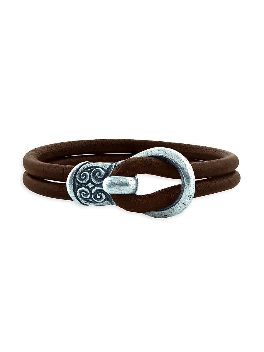Men's Sterling Silver & Leather Double-Strand Bracelet - Silver