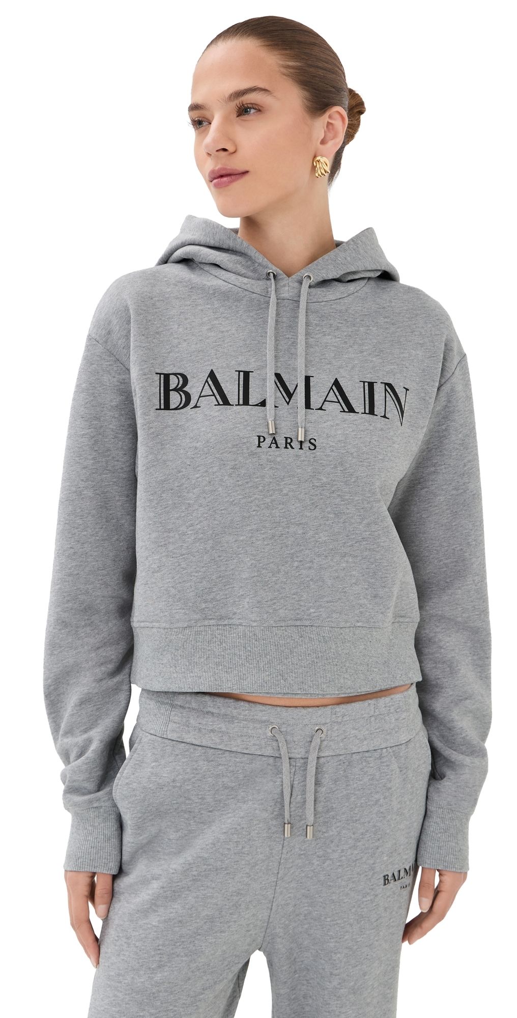 Balmain Balmain Vintage Print Hoodie Gris Chine/Noir XS