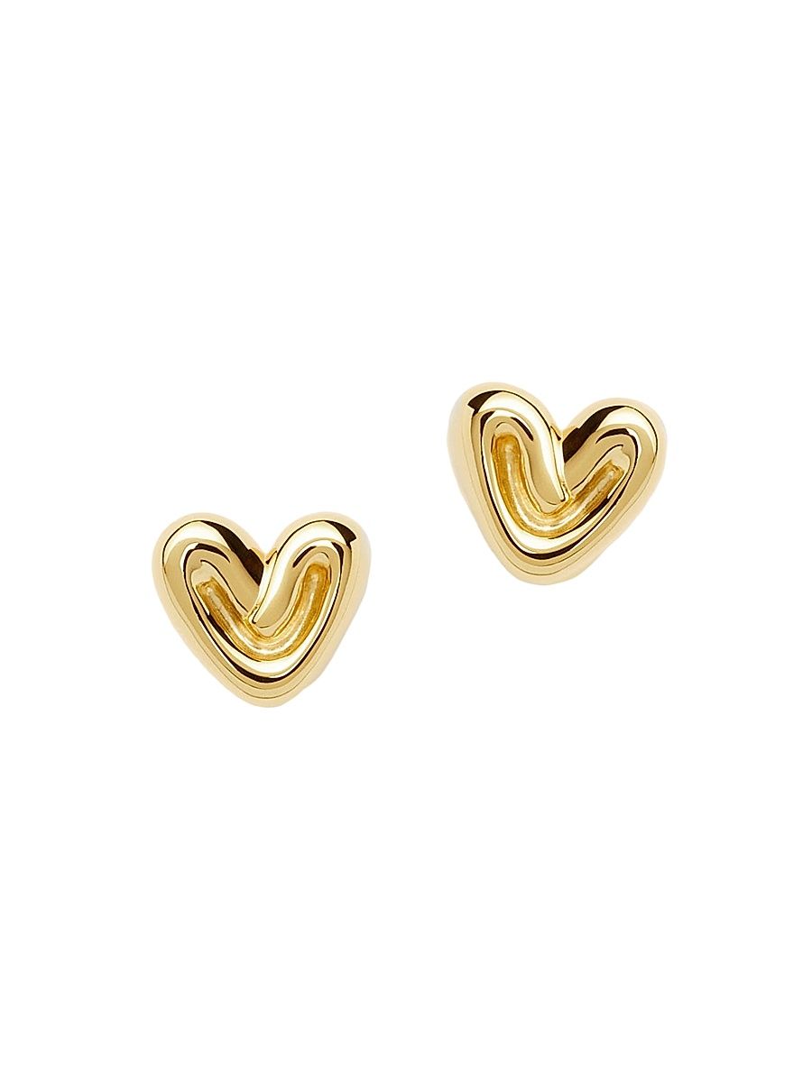 Women's 18K-Yellow-Gold Vermeil Mini Puffy Heart Stud Earrings - Gold
