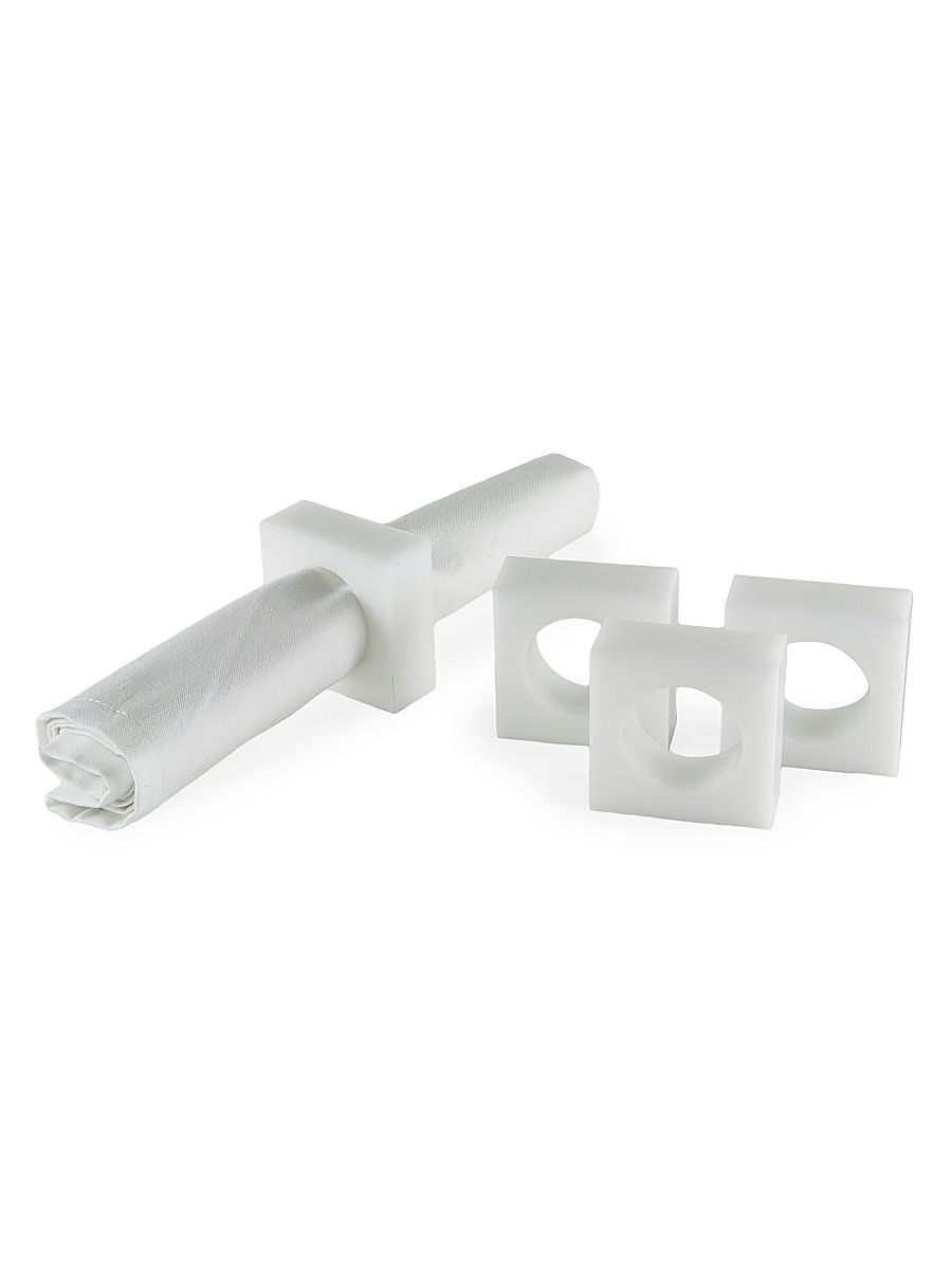 Tizo Lucite 4-Piece Square Napkin Ring Set - White