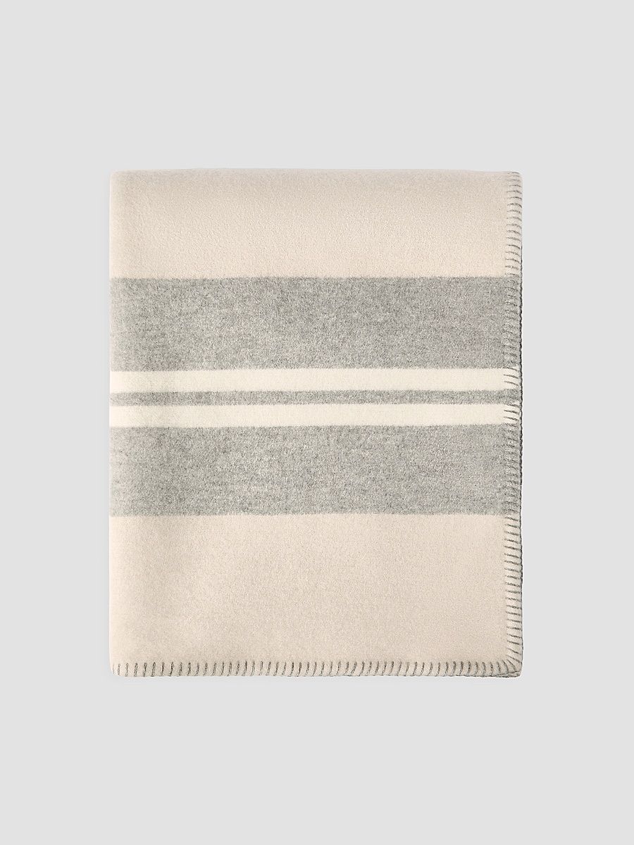 Cashmere Regimental Stripe Double Knit Throw - Beige