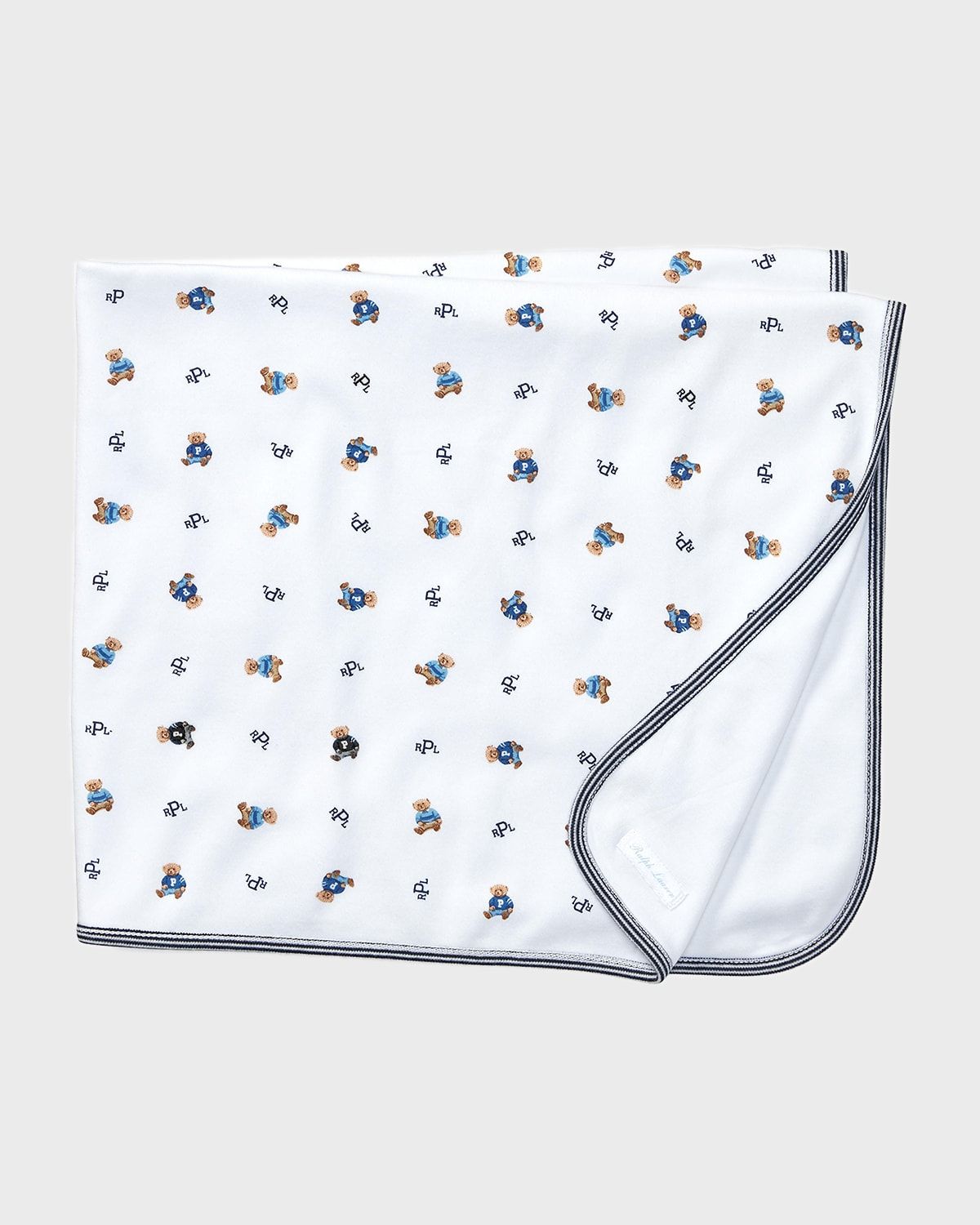 Reversible Bear/Monogram Cotton Baby Blanket