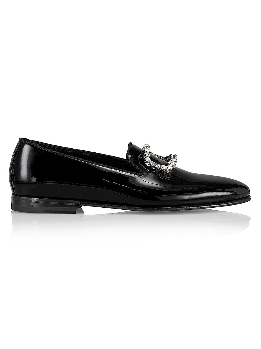 Men's Mariocc Crystal Buckle Patent Leather Loafers - Black - Size 8