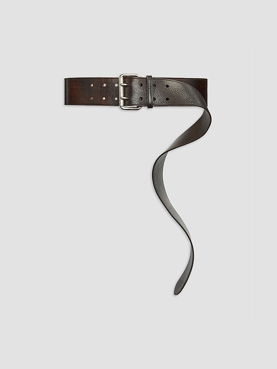 Ralph Lauren Collection Women's Leather Double-Prong Belt - Vintage Brown - Size Large