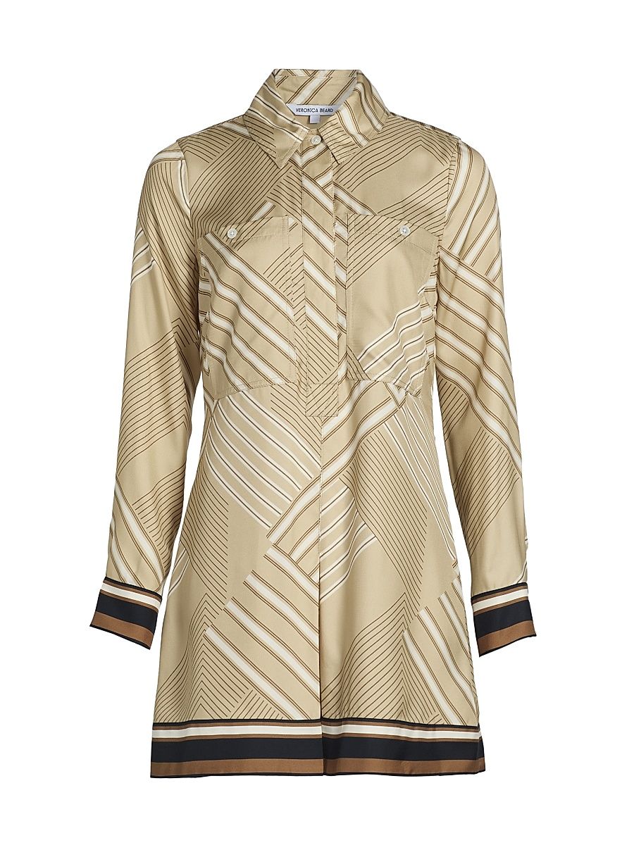 Women's Pryce Striped Silk-Blend Shirtdress - Stone Khaki Multi - Size 14
