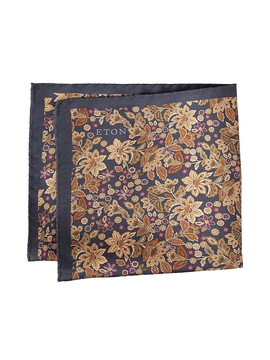 Men's Floral Silk Pocket Square - Navy