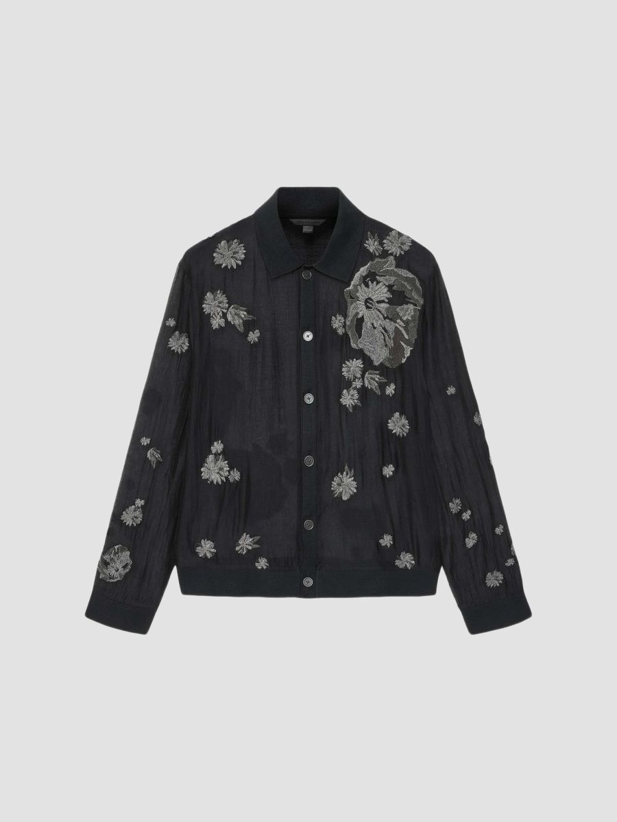 John Varvatos Men's Arden Embroidered Silk-Blend Shirt - Black - Size XXL