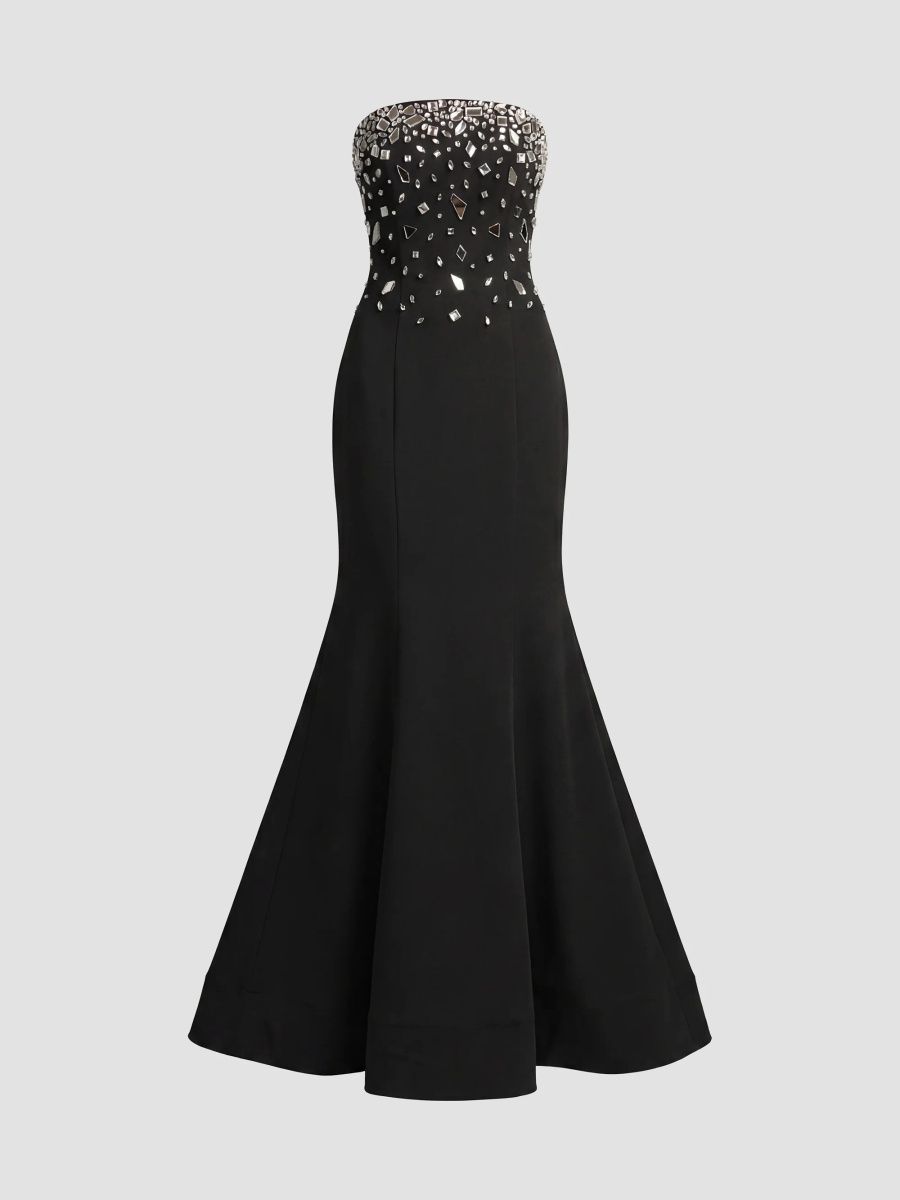 Mac Duggal Women's Crêpe Strapless Embellished Mermaid Gown - Black - Size 12