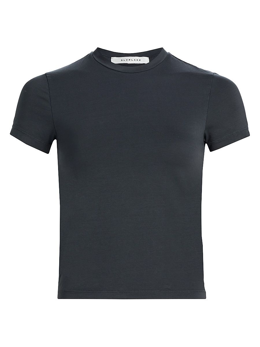 Women's Fitted Stretch-Cotton Crop T-Shirt - Washed Black - Size XL