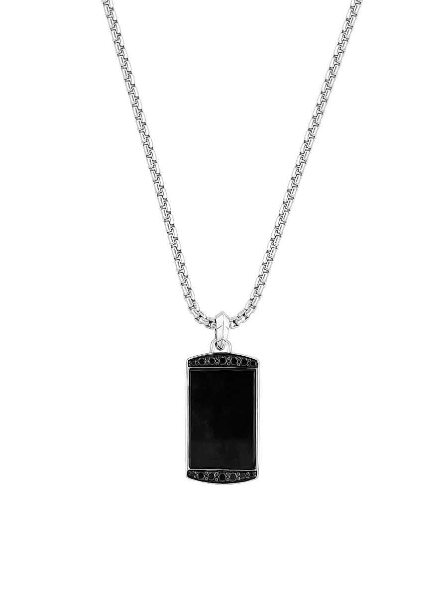 Men's COLLECTION Sterling Silver, Black Spinel, & Onyx Pendant Necklace - Black Silver