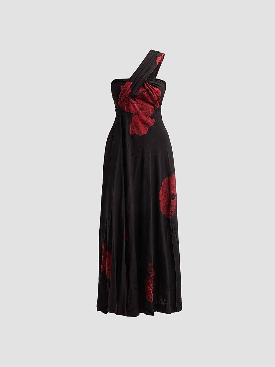 Women's Bukola Tie-Dye One-Shoulder Maxi Dress - Crimson Floral - Size XL