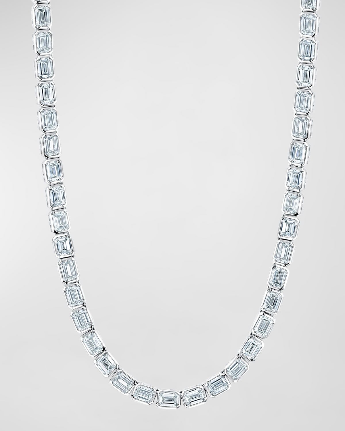 18K Gold East West Bezel Set Emerald-Cut Diamond 16" Tennis Necklace, 10.00tcw