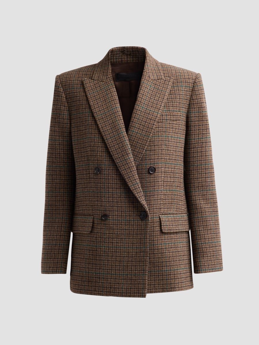 Nili Lotan Women's Leston Micro Check Wool Blazer - Brown Check - Size 12