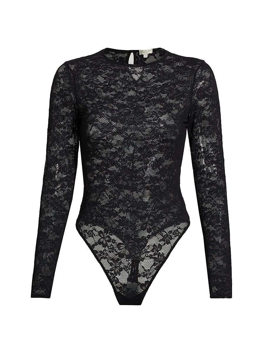 Women's Le Stretch Long-Sleeve Bodysuit - Black - Size XL