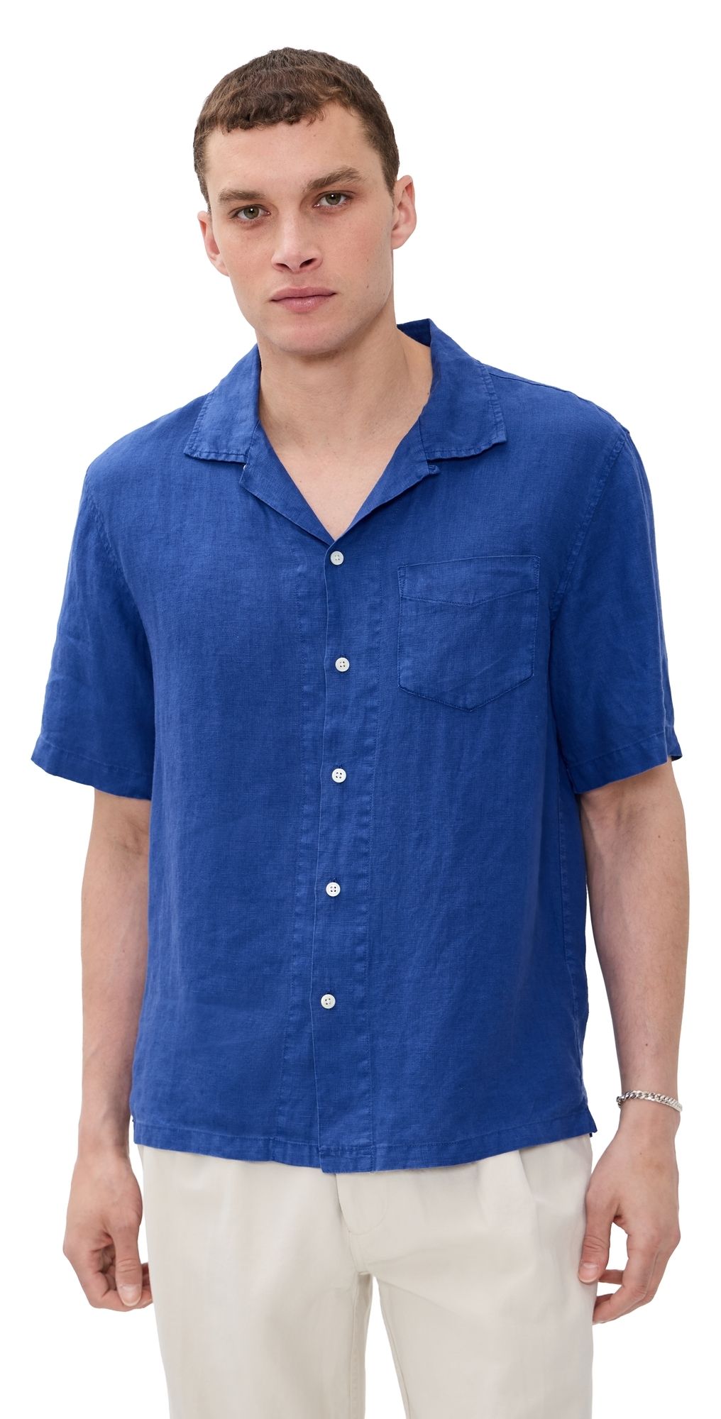 Alex Mill Camp Shirt In Linen Cobalt M