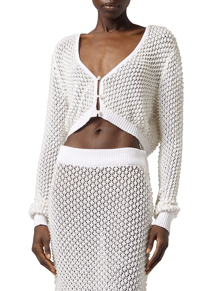 Women's Act II: The Fall Of Icarus Maglia Imitation Pearl Crop Knit Cardigan - White - Size Large