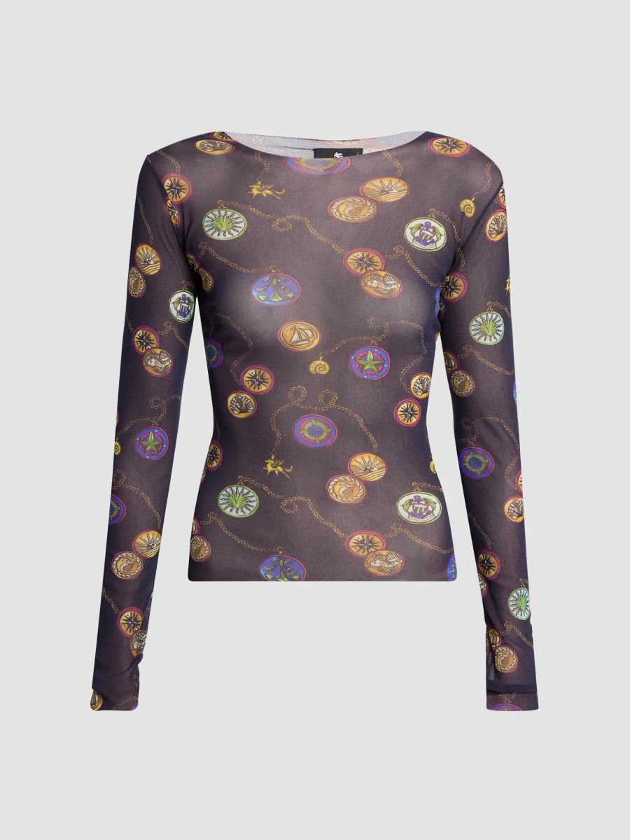 Etro Women's Status Printed Mesh Top - Blue Multicolor - Size 0