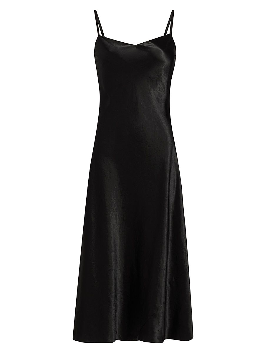 Women's Satin V-Neck Slip Midi-Dress - Black - Size XXS