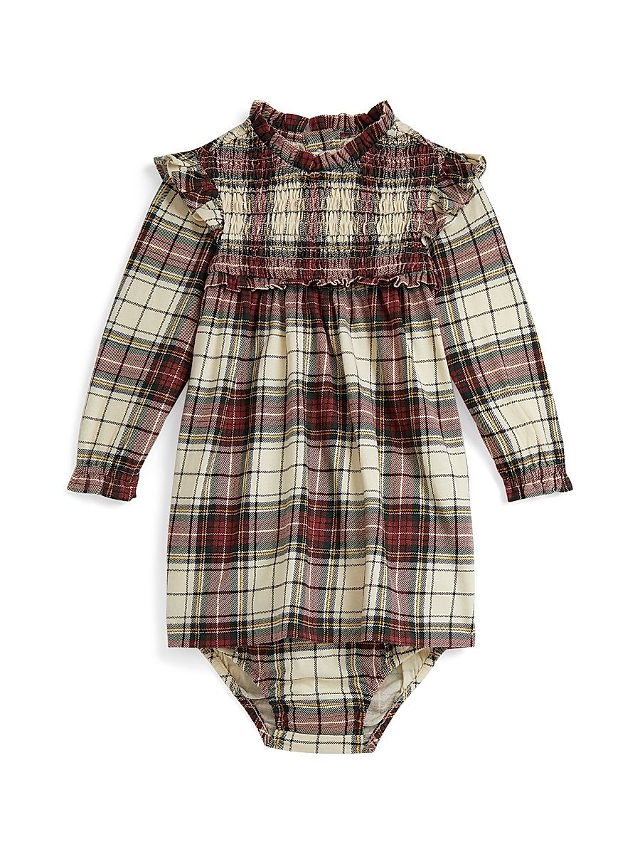 Baby Girl's Plaid Babydoll Dress - Cream Stewart Tartan - Size 9 Months